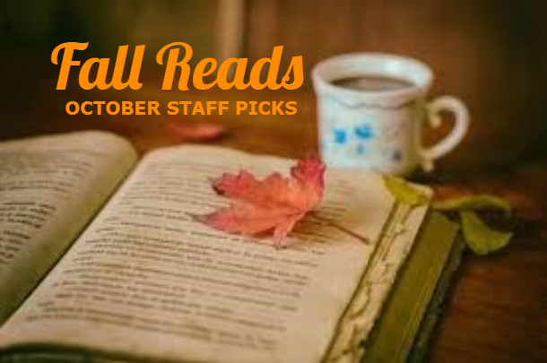 Green Leaves Pattern Banner Background with Purple Rectangle for Fall Reads