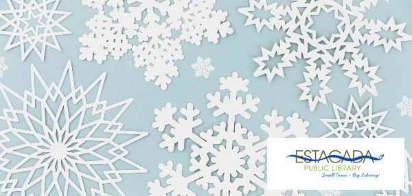 Paper Snowflakes on Blue Background with white waves and dots graphics