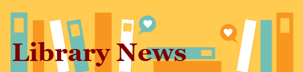 Books on a shelf. Two white books have speak bubbles with hearts in them.