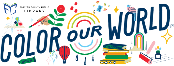 Graphic features colorful icons related to the Summer Reading Fun challenge, Color Our World. Graphic features colorful icons related to the Summer Reading Fun challenge, Color Our World.