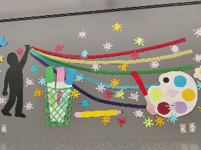 A photo of summer at the library wall-art at the Komoka Library.
