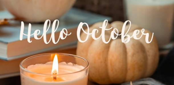 Two Books on Wooden Background with Leaf and Hello Fall Text