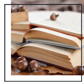 Stack of Books with Yellow Flowers -and- Backgrounds - Square Outline with Right and Bottom Border - White Black