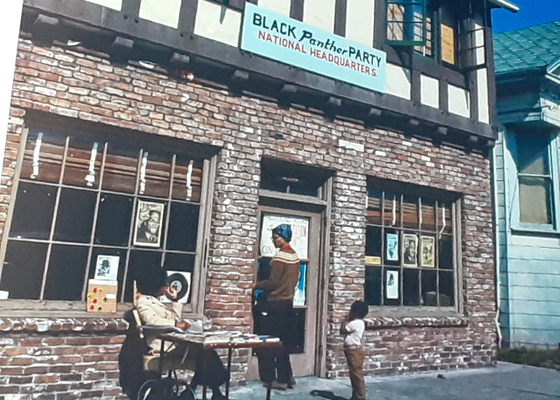 Exterior of building with sign for Black Panter Party National Headquarters