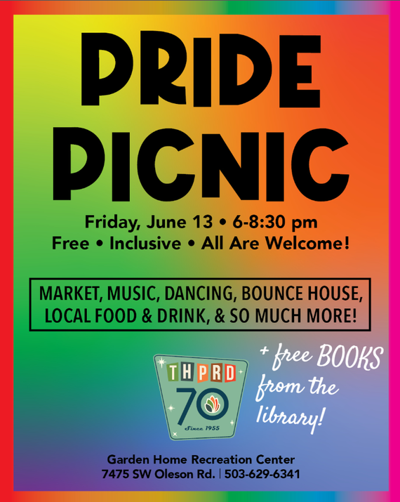 Image with details about THPRD Pride Picnic on Friday June 13 from 6:30-8 pm