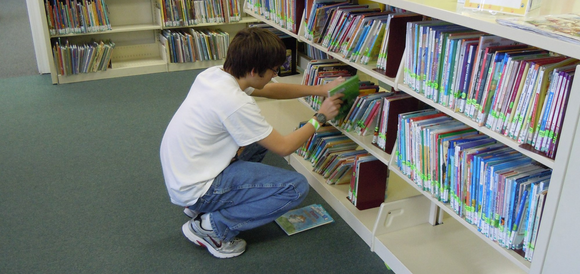 Volunteer shelving books