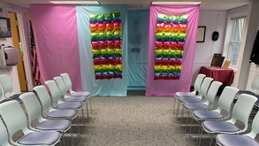 runway set up in the meeting room for the Thrift Shop fashion show