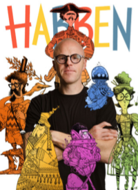 author photo with various sketches surrounding him