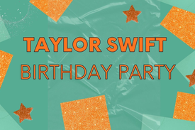 Taylor Swift Birthday Party on glittery background.