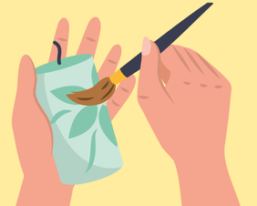 Graphic illustration of hands holding a candle and painting a design on it. Graphic illustration of hands holding a candle and painting a design on it.