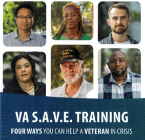Graphic with six photos of veterans that reads "VA S.A.V.E. Training - four ways you can help a veteran in crisis."