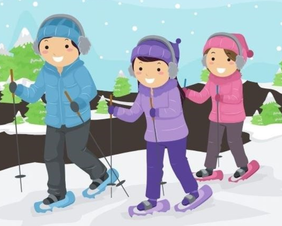 Graphic cartoon of the people snowshoeing. Graphic cartoon of the people snowshoeing.