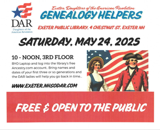 DAR Genealogy Workshop on Saturday, May 24 at 10 AM. DAR Genealogy Workshop on Saturday, May 24 at 10 AM.