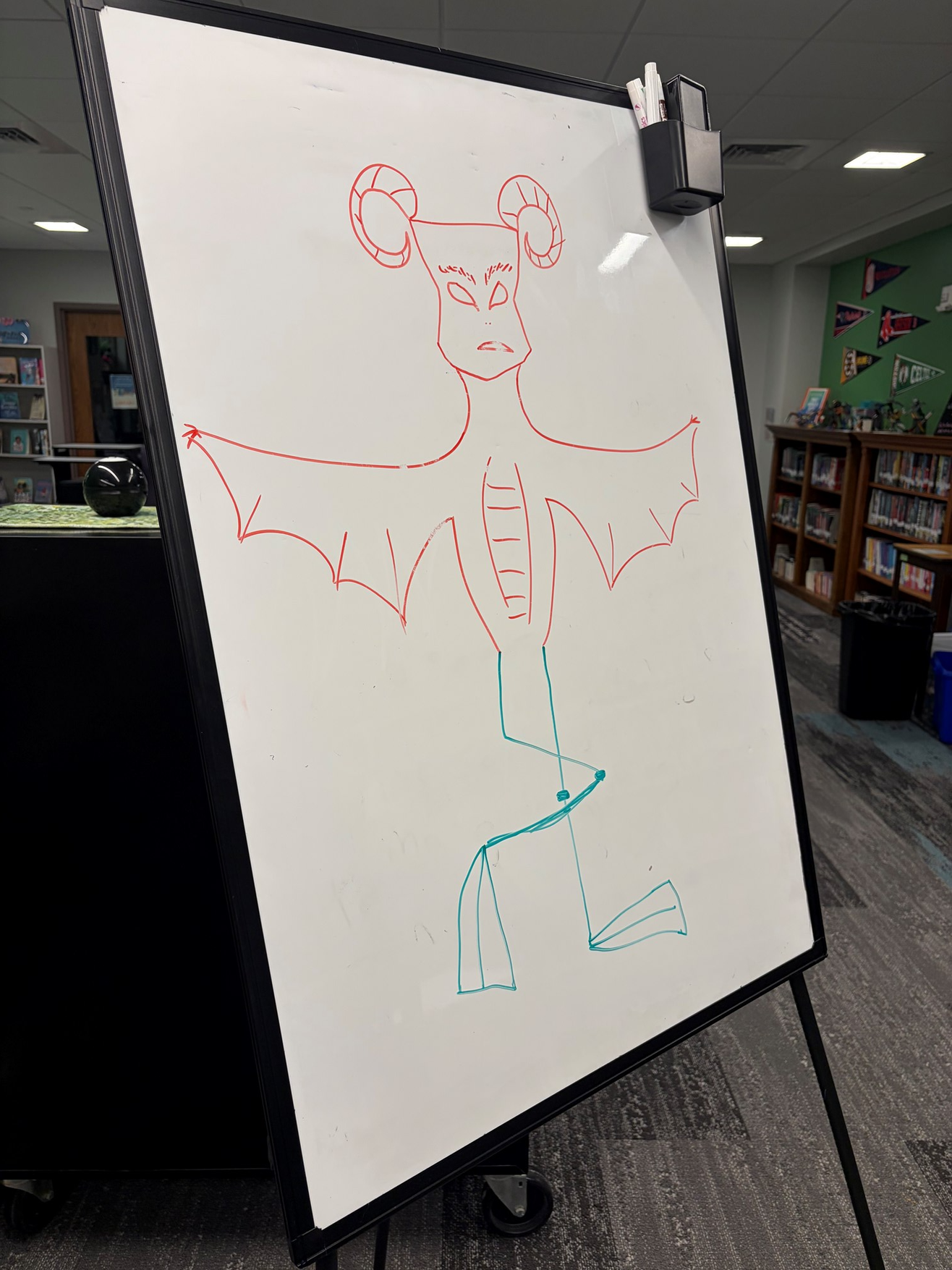 A horned creature with wings and webbed feet for the Cryptid Drawing Challenge.