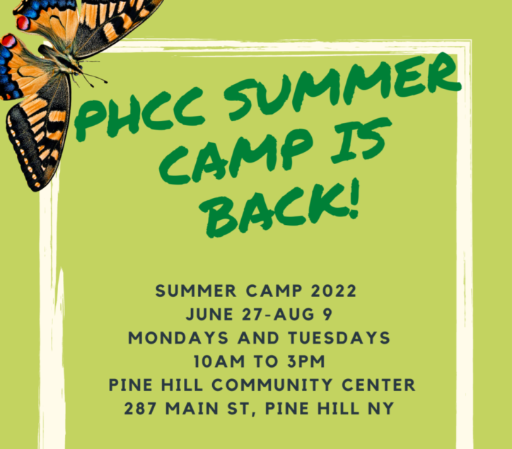 Flyer for PHCC summer camp with text and butterfly