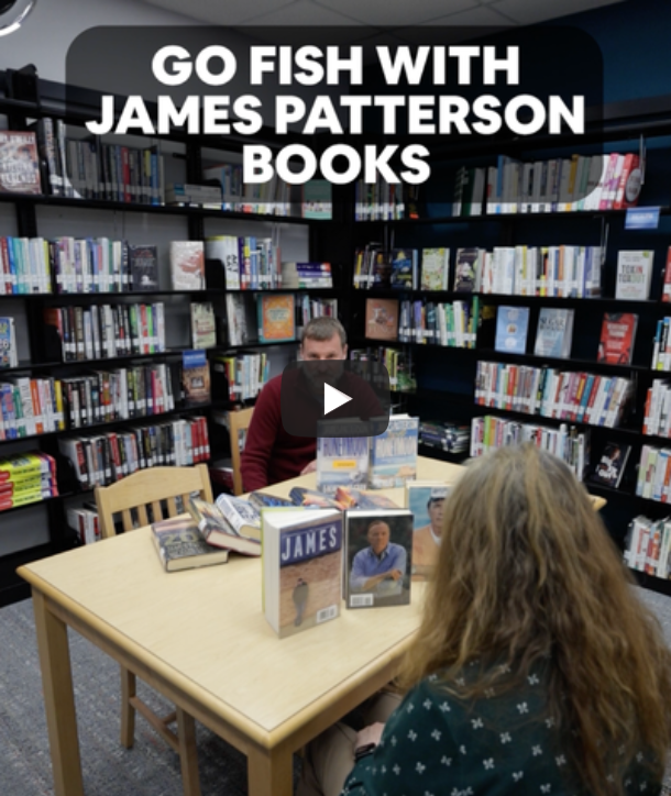 Link to promotional reel about two library workers playing go fish with James Patterson books.
